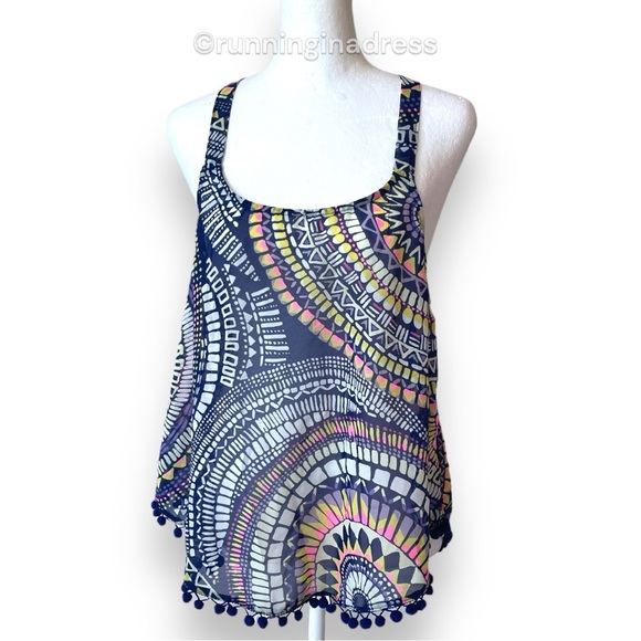 Ocean Drive Medallion Printed Sheer Swim Cover Up Top Size Medium - Picture 2 of 12